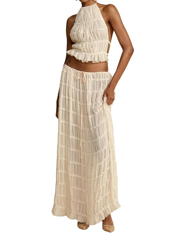 Women Y2K Skirt Set Outfits Strapless Crop Top Bodycon Midi Skirt Dress Sexy 2 Piece Knit Outfits... | Amazon (US)