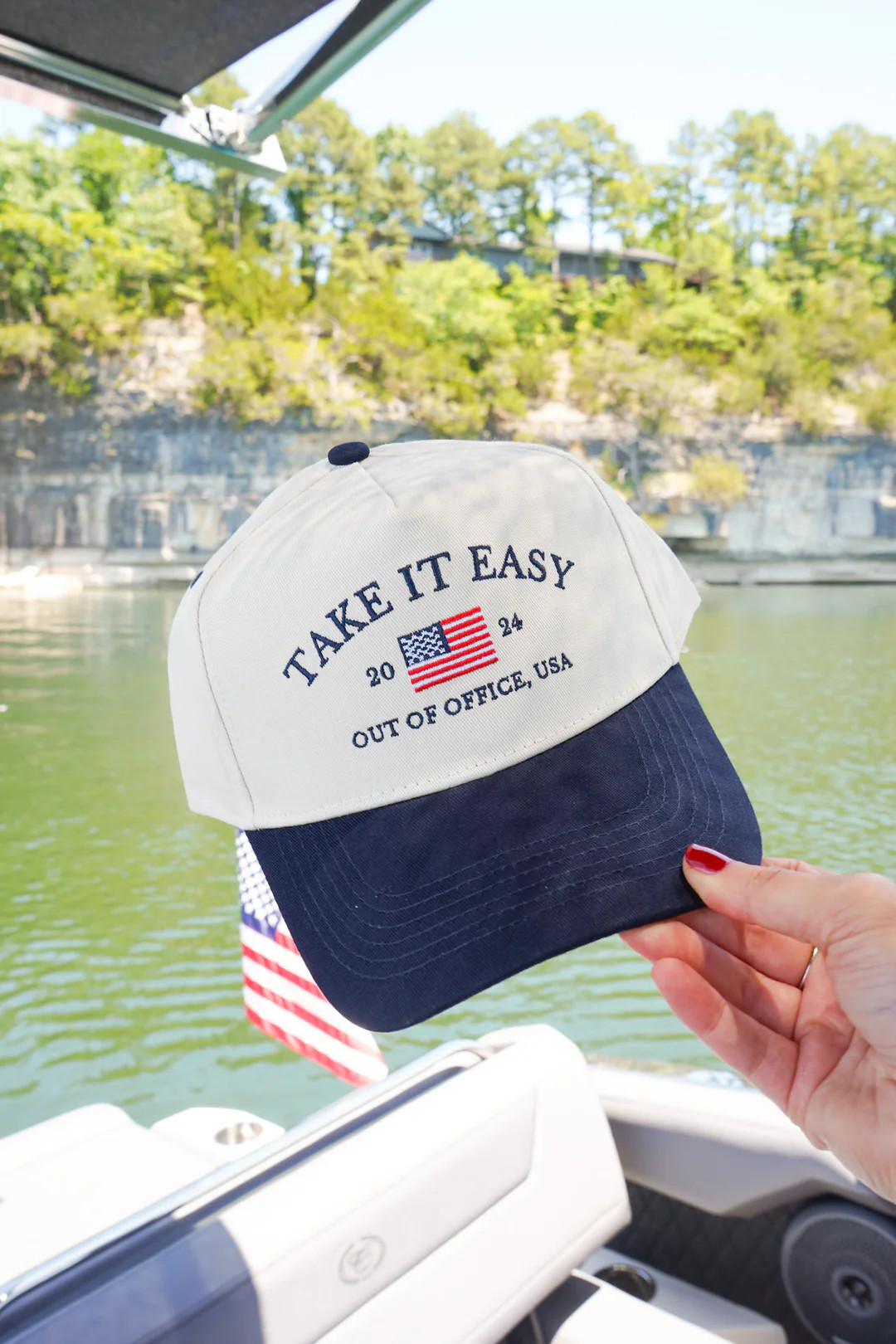 Take it Easy Navy Flag Vintage Trucker Hat | KenzKustomz