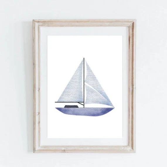 Sailboat Digital Download. Sailboat Art Print. Coastal Nursery - Etsy | Etsy (US)