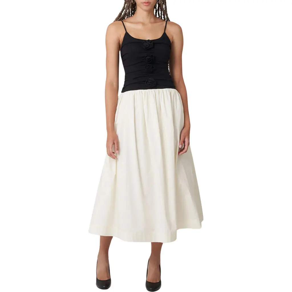 Find Me Now Meadow Rosette Mixed Media Midi Dress in Open White at Nordstrom, Size Large | Nordstrom