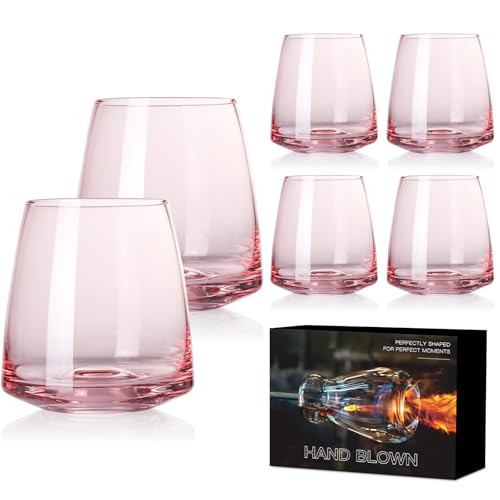 Pink Stemless Wine Glasses Set 6-Colorful Wine Glasses Stemless for Wine water,whiskies, juices, cocktails,Unique Gifts for Mother day Birthday Wedding Party | Amazon (US)