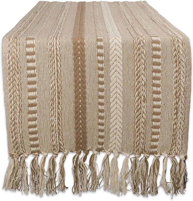 DII Farmhouse Braided Stripe Table Runner Collection, 15x108 (15x113, Fringe Included), Stone | Amazon (US)