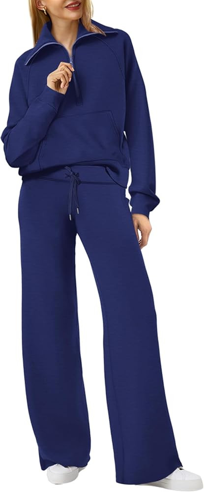 XIEERDUO Lounge Sets For Women 2 Piece Outfits Half Zip Sweatshirt And Wide Leg Sweatpant 2024 Sw... | Amazon (US)