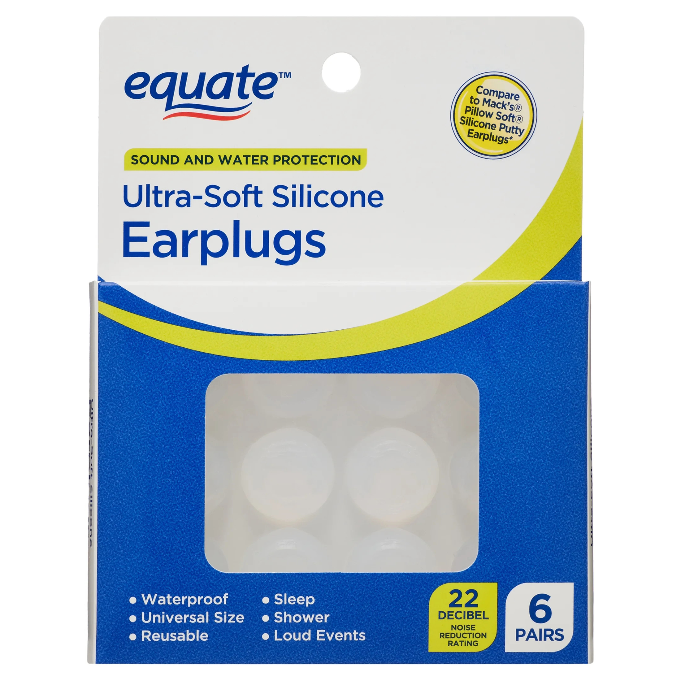 Equate Ultra-Soft Silicone Ear Plugs, Sound and Water Protection, 22dB Noise Reduction Rating, 6 ... | Walmart (US)