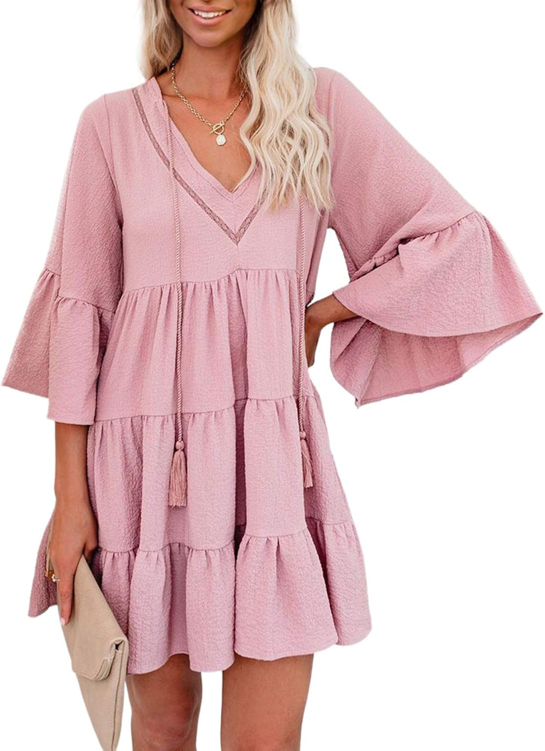 GOSOPIN Women Leopard Tunic Dress V Neck Floral Swing Shift Dresses | Amazon (US)