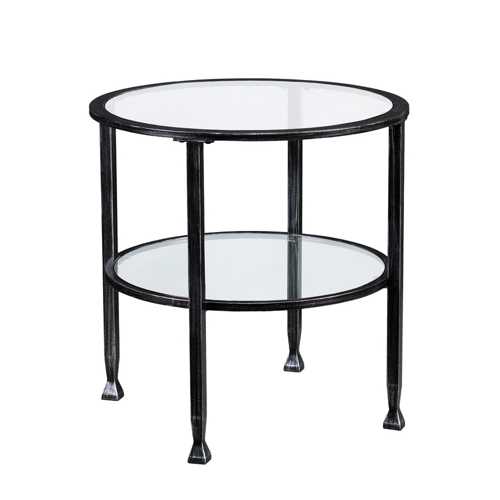 SEI Furniture Glenn Distressed Black Metal Round Side Table with Glass Top and Shelf - Bed Bath &... | Bed Bath & Beyond
