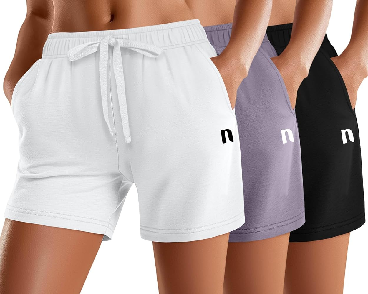 Neer 3 Pack Women's Sweat Shorts, Summer Drawstring Cotton Shorts with Pocket Loose Athletic Loun... | Amazon (US)