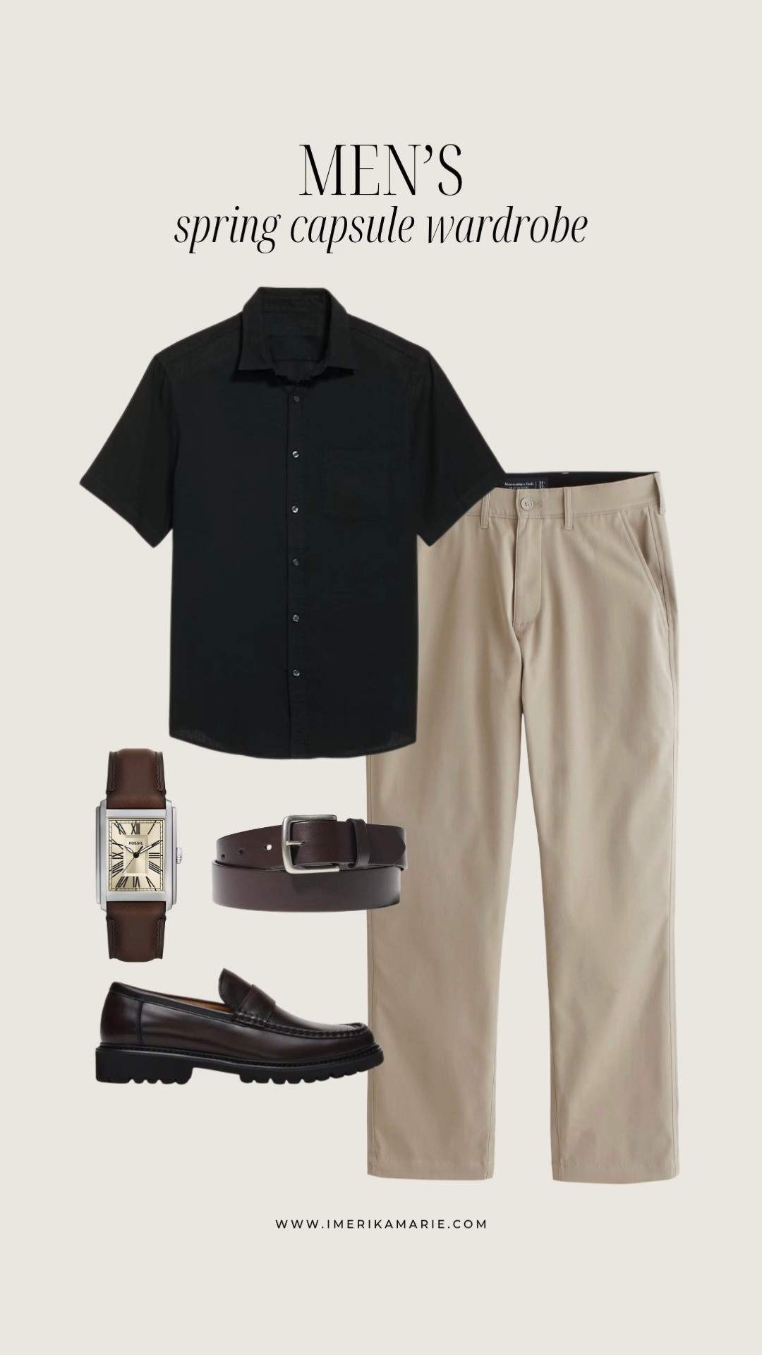Men's Spring Outfit

men's black button-down, khaki pants, belt, watch, and loafers 

 

#LTKootd #LTKSeasonal #LTKMens