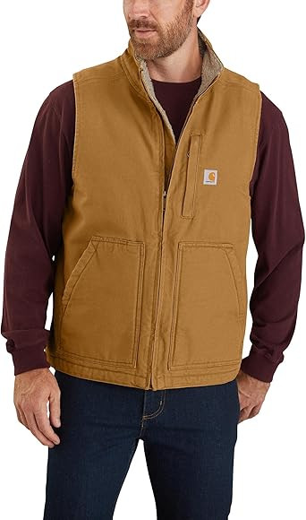 Carhartt Men's Loose Fit Washed Duck Sherpa-Lined Mock-Neck Vest | Amazon (US)