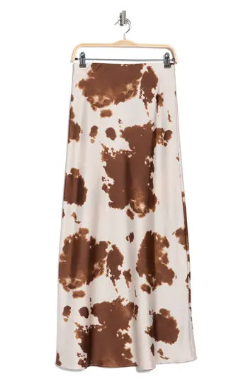 Renee C Cow Print Satin Maxi Skirt in Brown at Nordstrom Rack, Size Medium | Nordstrom Rack