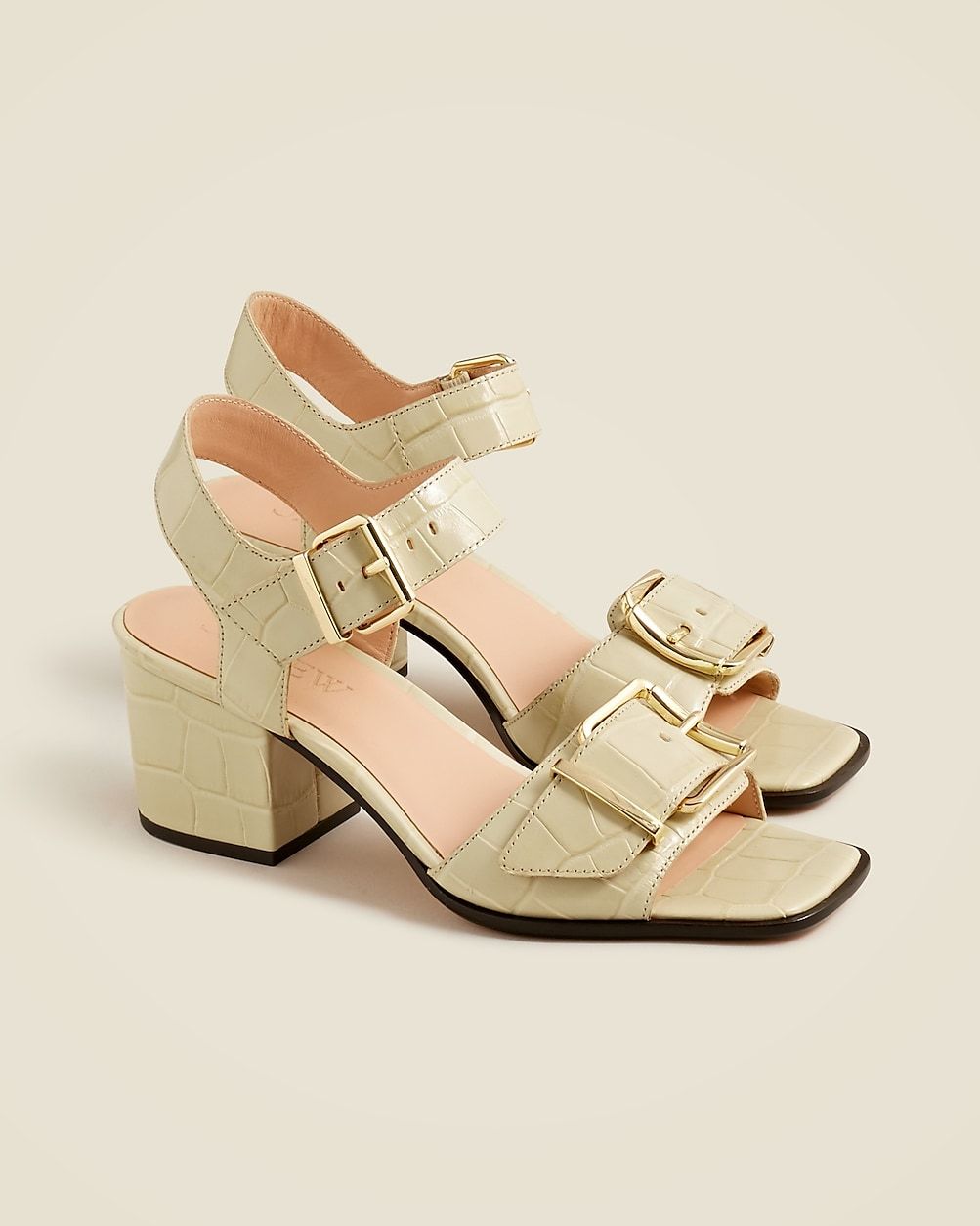 Dylan buckle block-heel sandals in croc-embossed Italian leather | J. Crew US