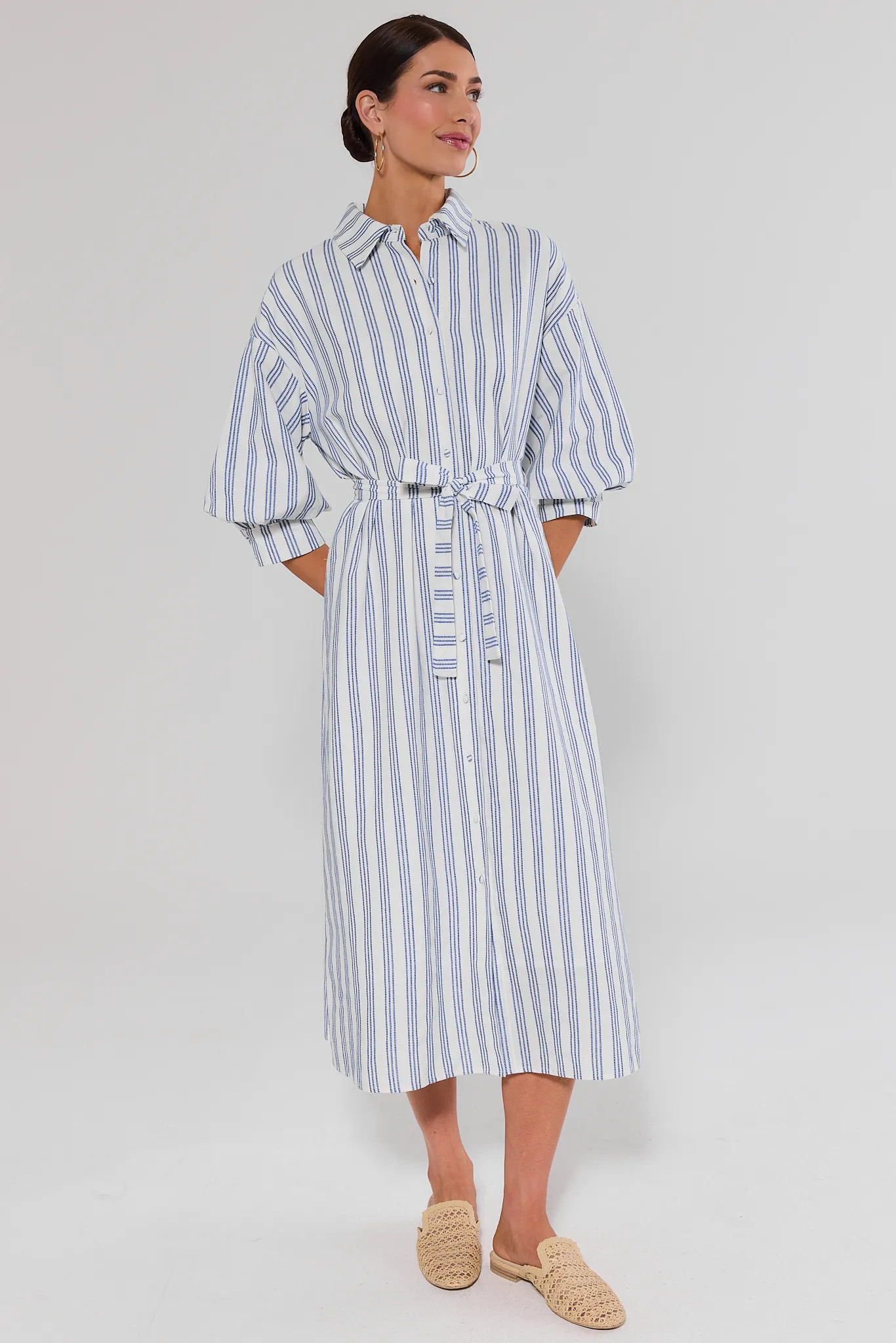 Summerlyn White Striped Midi Dress | Avara