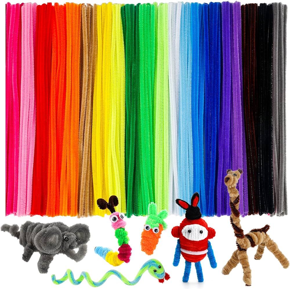 Caydo 200 PCS Thick Pipe Cleaners Craft Supplies Multi-Color Chenille Stems for Art and Craft Pro... | Amazon (US)