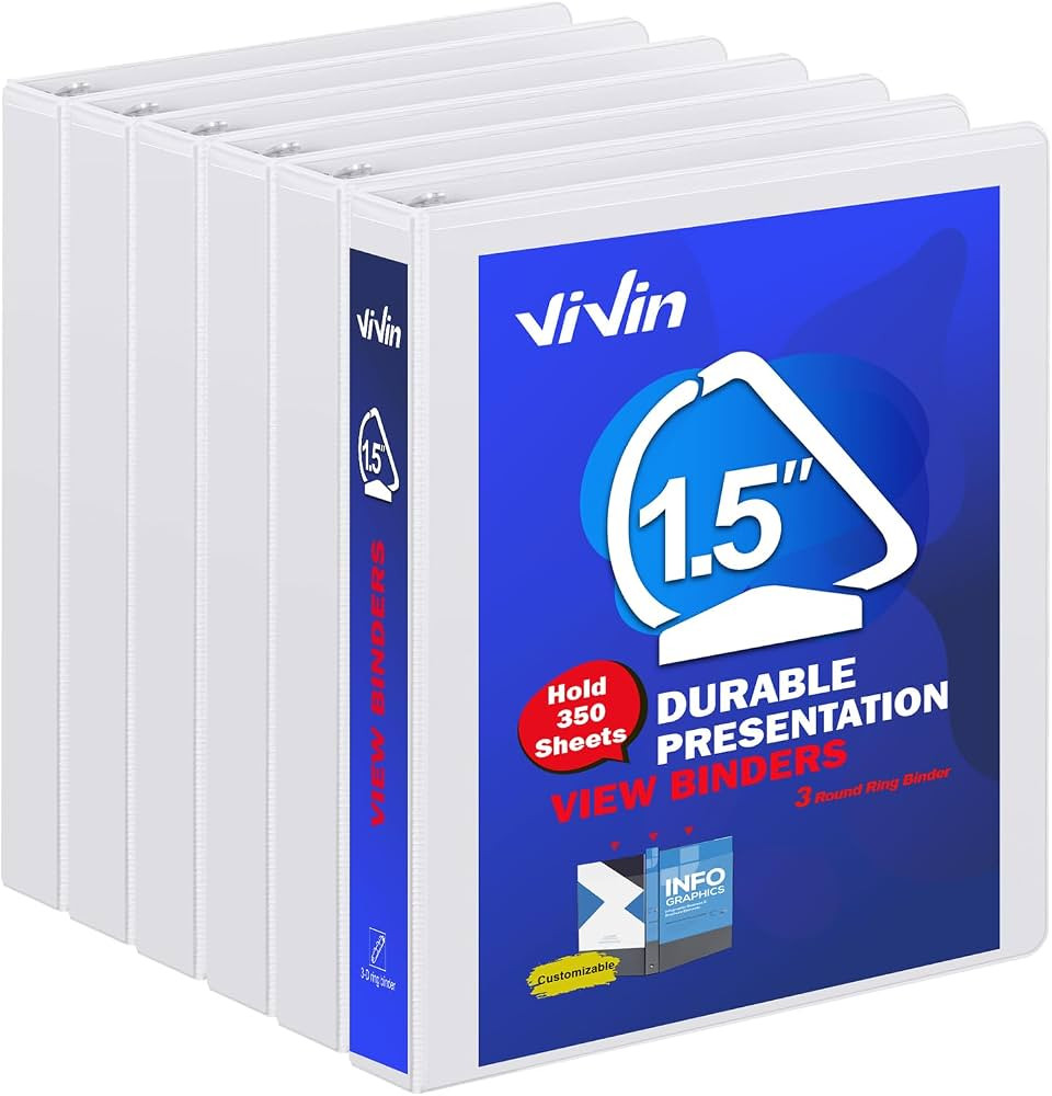 Amazon.com : ViVin Durable 1.5 Inch D Ring Binders, 1.5'' 3 Ring View Binder with Customizable Cl... | Amazon (US)