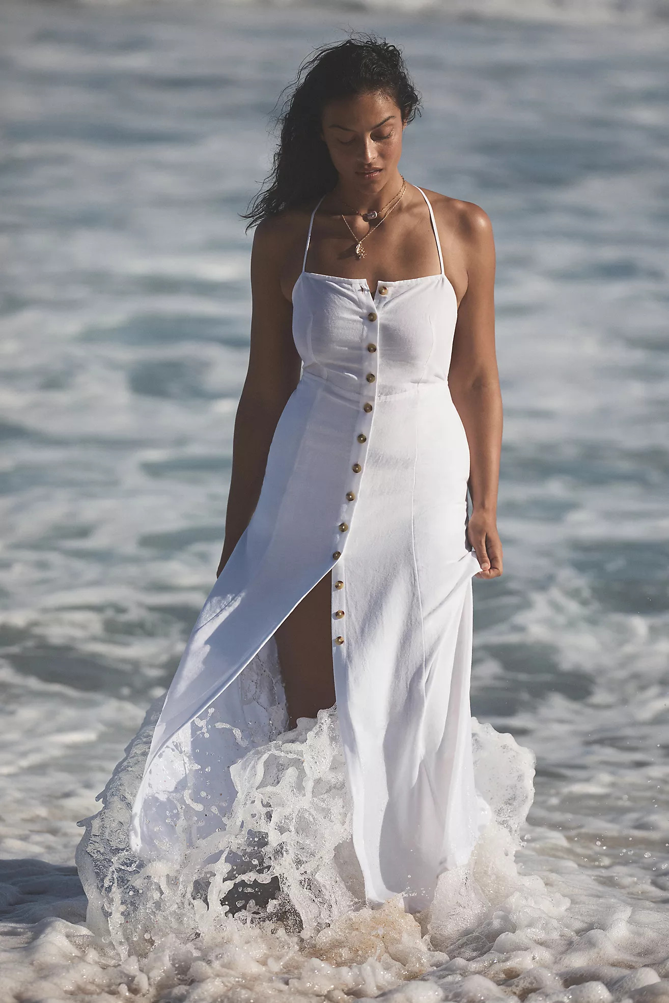 By Anthropologie Sleeveless Button-Front Midi Dress | Anthropologie (US)