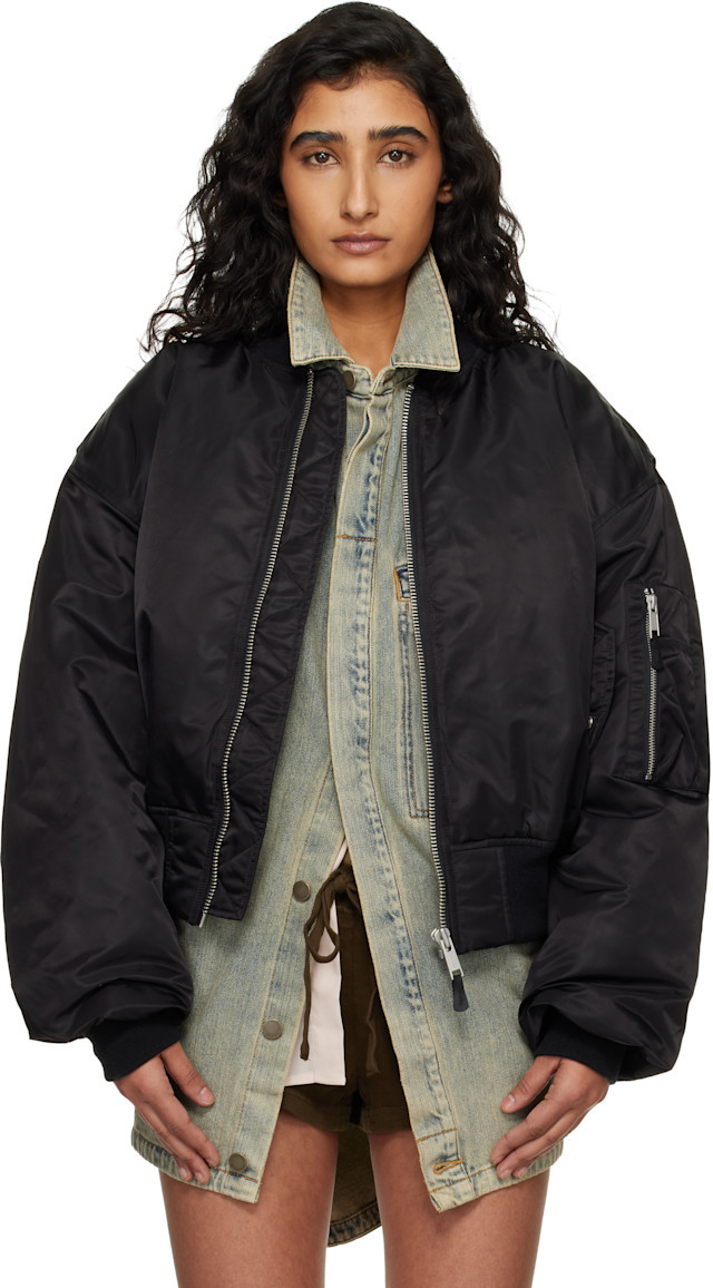 Entire Studios - Black Cropped Broad Bomber Jacket | SSENSE