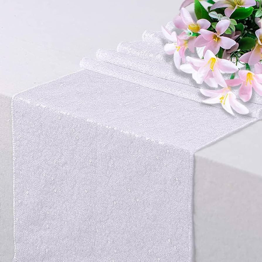 White Sequin Table Runner 12 X 72 Inch Pack of 12 Sequin Rectangle Table Runner Glitter Table Run... | Amazon (US)