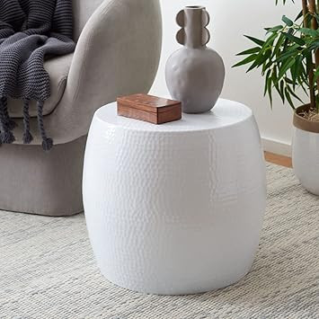 SAFAVIEH Home Collection Vanadium White Round Hammered Stool Accent Table FOX5504B | Amazon (US)