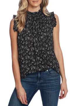 Floral High Neck Ruffle Sleeveless Blouse | Nordstrom