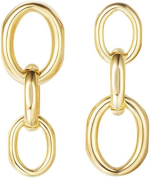 14K Yellow/White Gold Plated Loop Double Hoop Earrings Statement Chain Link Drop Dangle Earrings ... | Amazon (US)