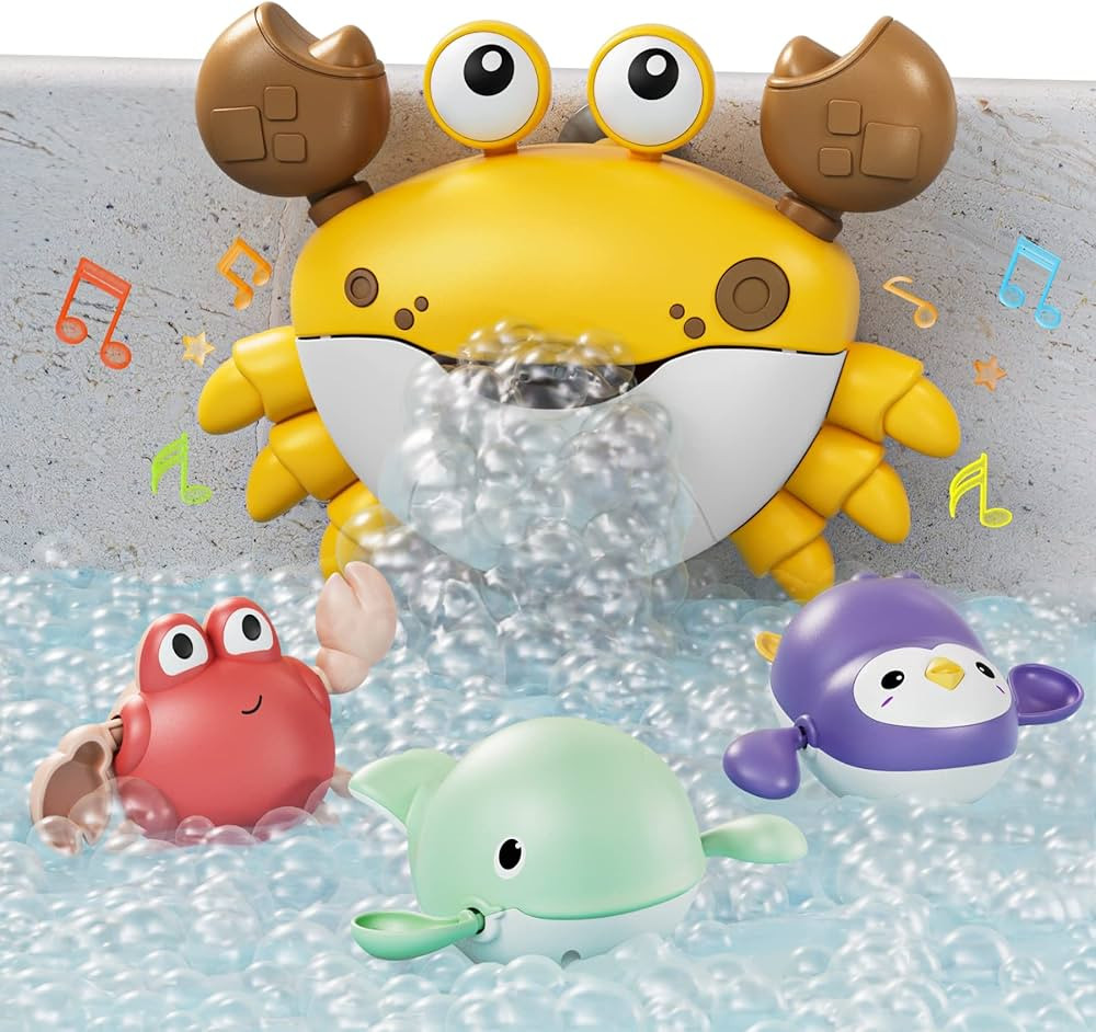 TUMAMA Baby Bath Toy,Bath Bubble Maker Machine with Music,3 Wind-Up Bathtub Toys,Crab Shower Wate... | Amazon (US)