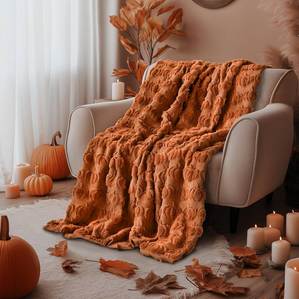 Horaldaily Fall Blanket Throw, Rust Red Pumpkin Autumn Harvest Soft Fuzzy Plush Faux Fur Cozy Bla... | Amazon (US)