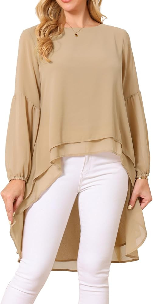 Seta T Women's High Low Tops Lantern Sleeve Dressy Casual Chiffon Blouse | Amazon (US)
