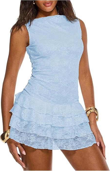 BEAUDRM Women's Western Tank Dress Y2k Lace Mini Country Dresses | Amazon (US)