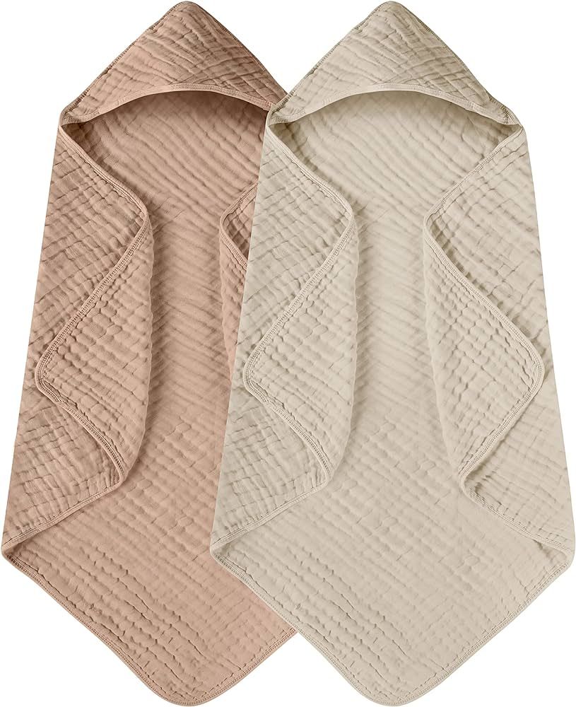 Yoofoss Hooded Baby Towels for Newborn 2 Pack 100% Muslin Cotton Baby Bath Towel with Hood for Ba... | Amazon (US)