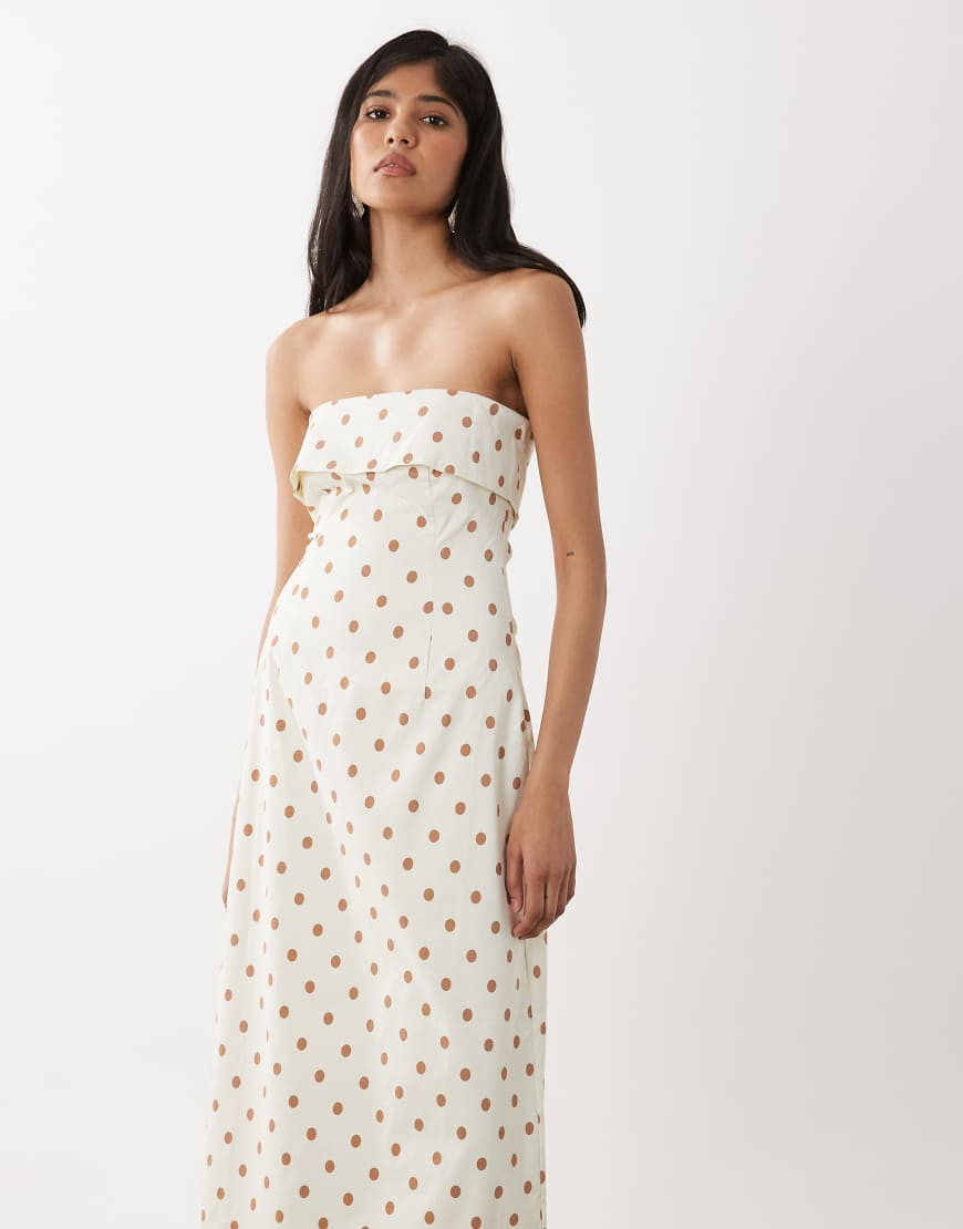 WeWoreWhat strapless foldover midi dress in polka dot ivory-White | ASOS (Global)