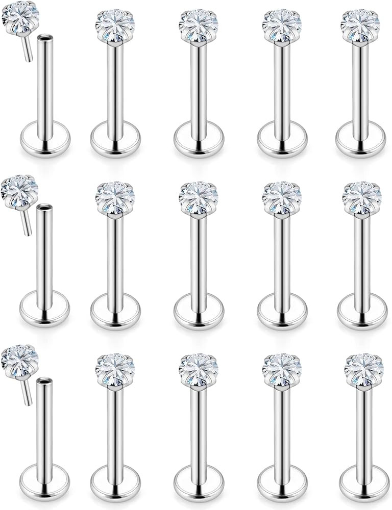 Kridzisw 20G 18G Threadless Push in Nose Rings Studs Stainless Steel Nose Nostril Piercing Jewelr... | Amazon (US)