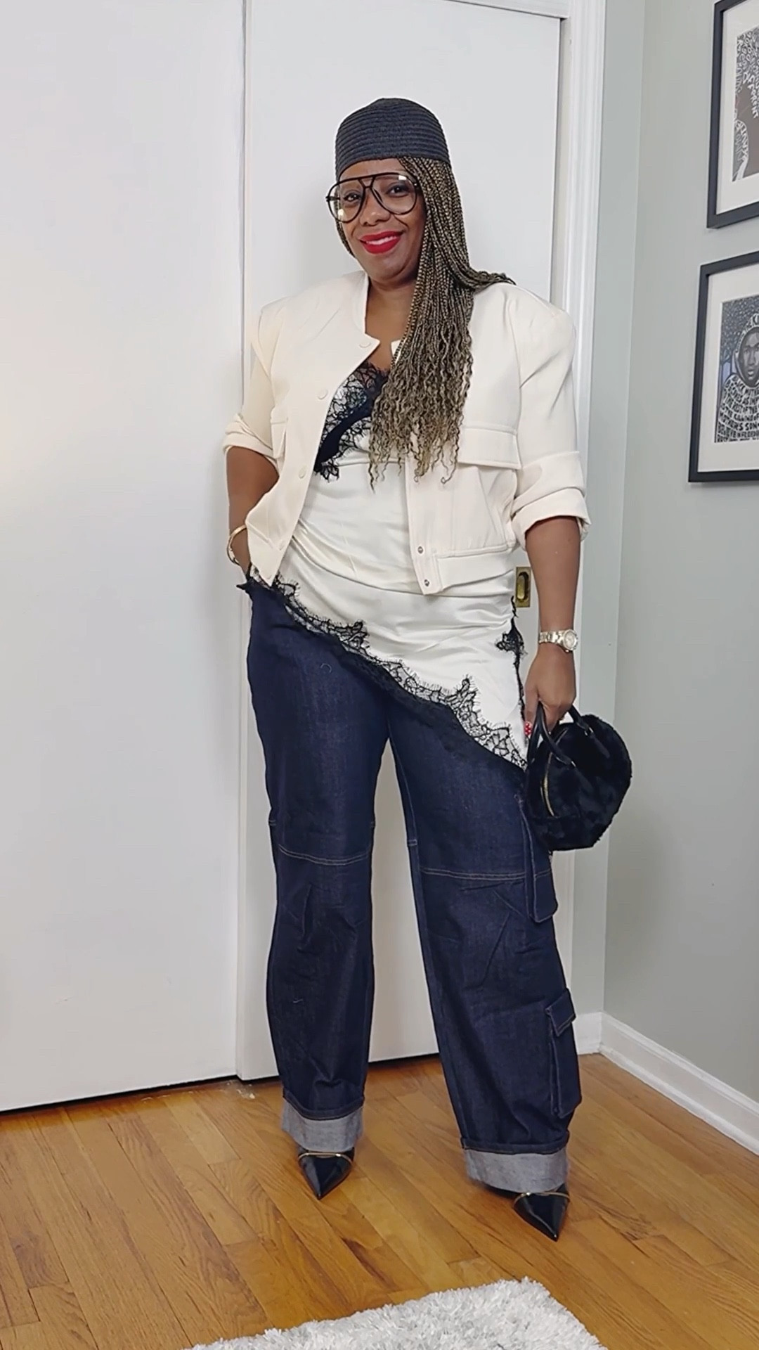 Cream Jacket + Lace Trim Top | Outfits by Miki
Cream utility jacket layered over a satin lace-trim top with wide-leg cuffed denim and pointed-toe heels.
Soft textures, clean lines, and a little contrast to keep it polished but relaxed.
Exact + similar pieces linked.

#LTKootd #LTKOver40 #LTKMidsize