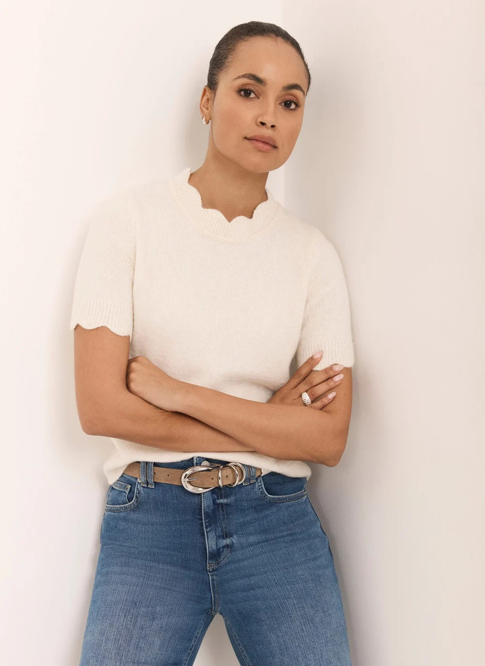 Cream Scallop Knit Top | Mint Velvet