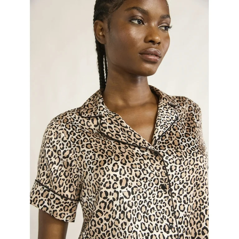 Joyspun Women’s Stretch Satin Shortie Pajama Set, 2-Piece, Sizes XS-3X | Walmart (US)