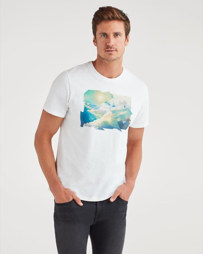 Sky Graphic Tee in White | 7 For All Mankind