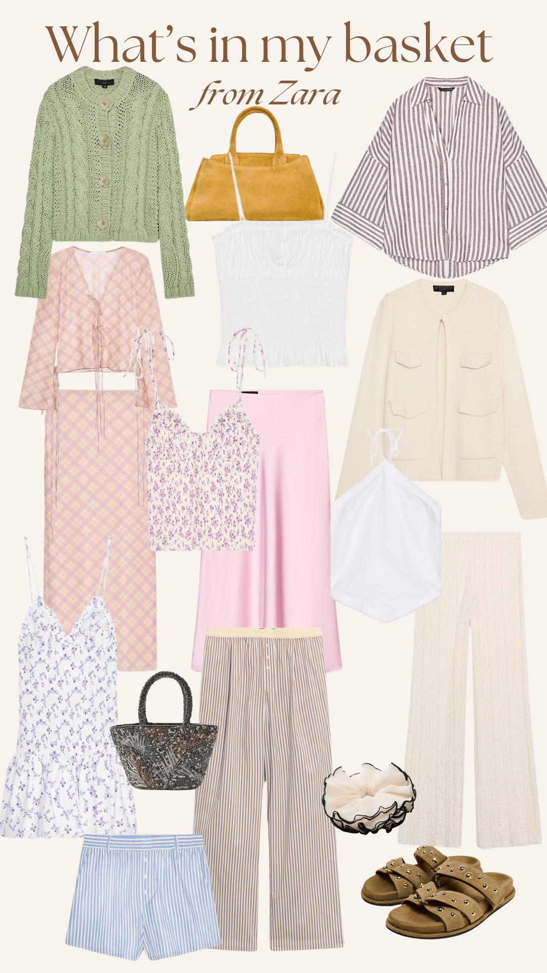 What's in my bag from Zara ✨
Spring Outfit, Spring Favourites, Striped Shorts, Textured Trousers, Suede Bag, Knit Cardigan, Poplin Top, Floral Dress, Suede Sandals 

 #LTKAprilSpotlight #LTKuk #LTKspring