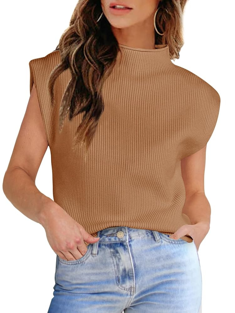 Womens Sleeveless Sweater Vest Turtleneck Ribbed Knit Tank Tops Basic Slim Fit Top | Amazon (US)