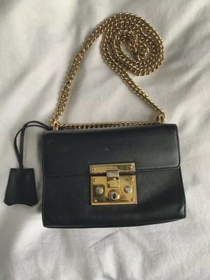 100 % AUTHENTIC Gucci Small Padlock Signature Leather Shoulder Bag - Black | eBay US