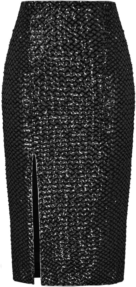 Kate Kasin Women's Sparkly Sequin Skirt with Slit High Waisted Bodycon Pencil Skirt Party 2023 Tr... | Amazon (US)