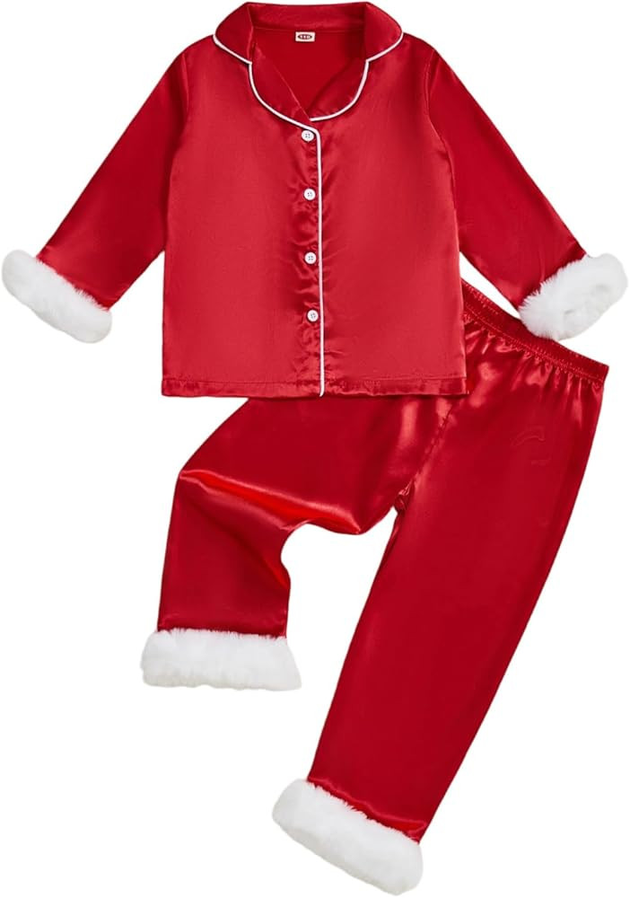 DuAnyozu Toddler Satin Merry Christmas Pajamas For Kids Long Sleeve Feather Santa Outfit Little G... | Amazon (US)