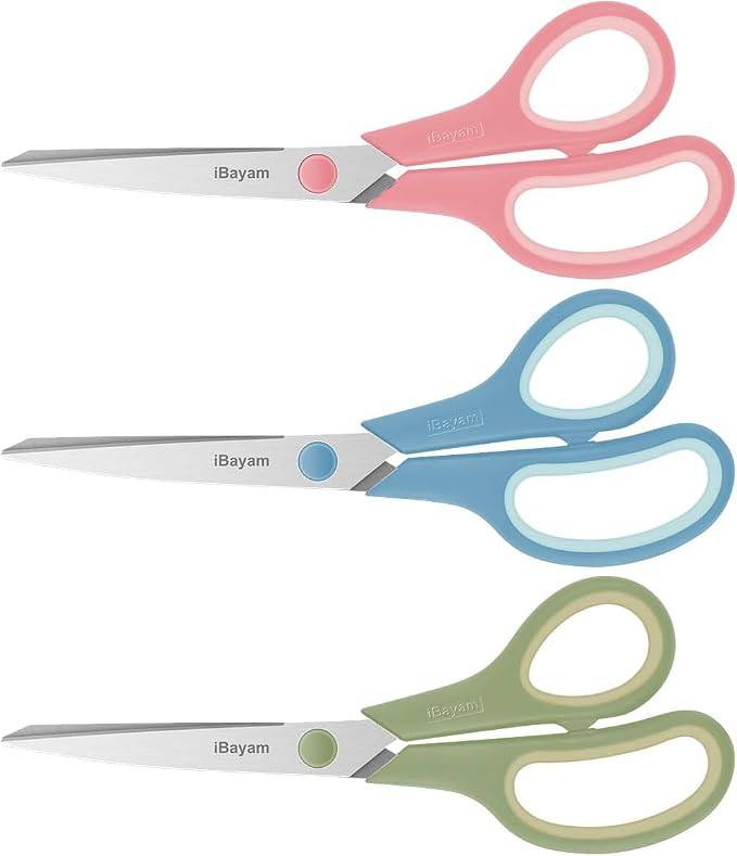 iBayam 8.5" Pastel Scissors All Purpose Heavy Duty 3Pack, 2.5mm Sharp Blade | Amazon (US)