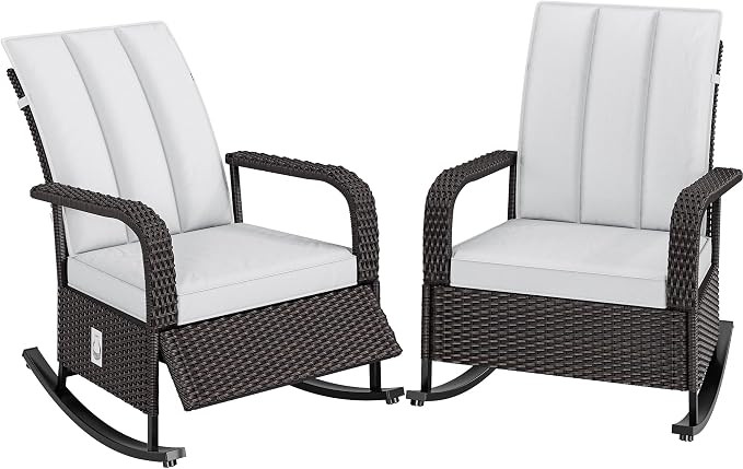 YITAHOME Outdoor Rocking Chair Set of 2, Wicker Lounge Chairs with Adjustment Backrest, PE Rattan... | Amazon (US)
