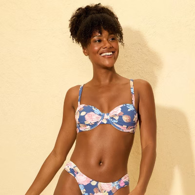 Women's Floral Print Shirred Balconette Underwire Bikini Top - Shade & Shore™ Multi 38DD | Target