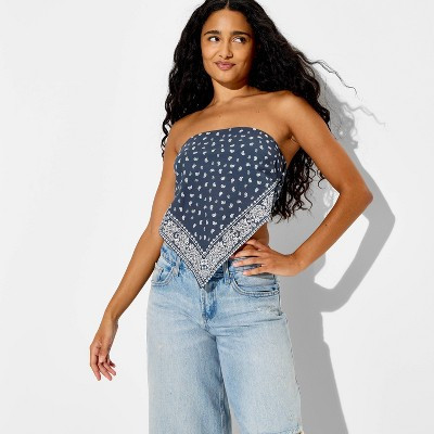 Women's Bandana Tube Top - Wild Fable™ Navy Blue Paisley S | Target