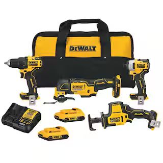 DEWALT ATOMIC 20V MAX Cordless Brushless 4 Tool Combo Kit, (2) 2.0Ah Batteries, Charger, and Bag ... | The Home Depot
