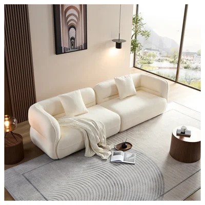 White 4-Seater Sectional Sofa with Solid Wood Frame and Throw Pillows | Wayfair North America