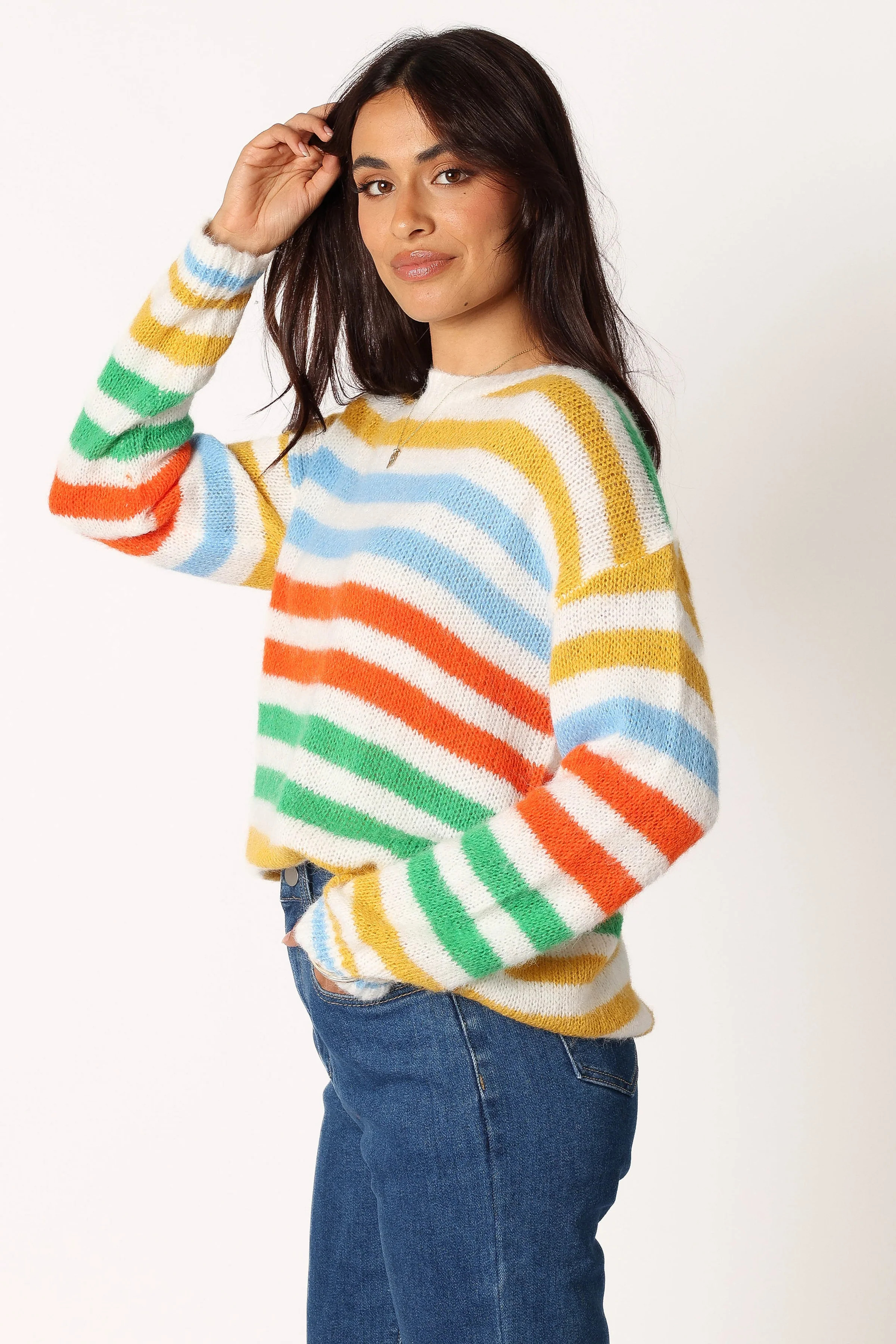 Sasha Multi Stripe Crewneck Knit Sweater - Multi | Petal & Pup (US)