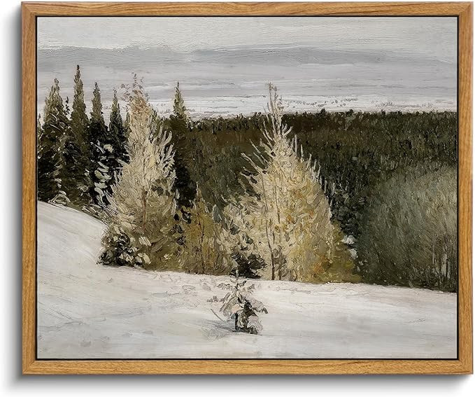 KBKBART Framed Vintage Landscape Wall Art Home Decor, Retro Winter Forest Nature Wilderness Illus... | Amazon (US)