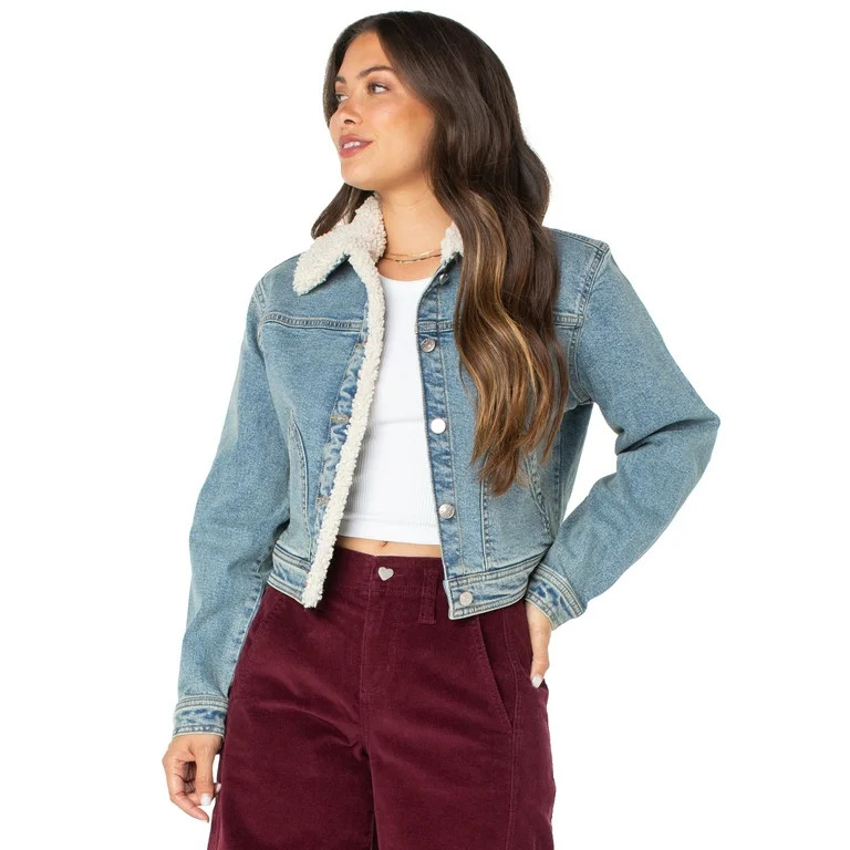 Celebrity Pink Women's and Women's Plus Faux Shearling Denim Jacket, Sizes XS-3X | Walmart (US)