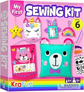 KRAFUN My First Sewing Kit for Beginner Kids Arts & Crafts, 6 Easy DIY Projects of Stuffed Animal... | Amazon (US)